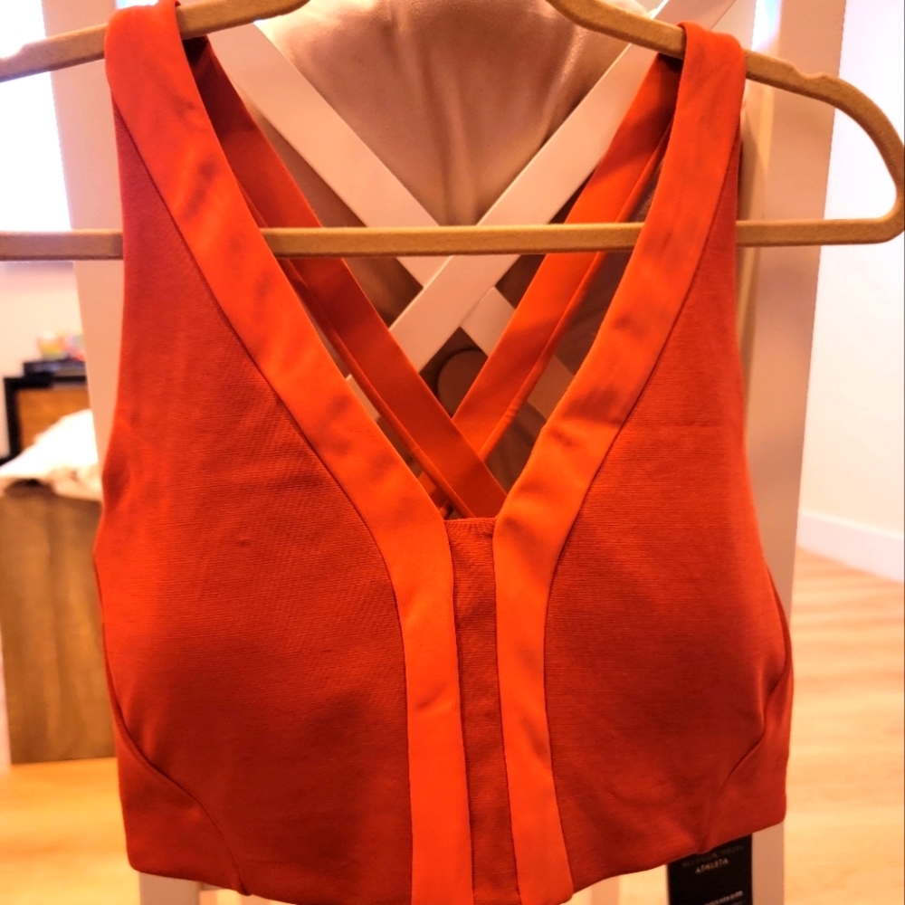 Athleta+ Allyson Felix Vneck crossback orange sports bra